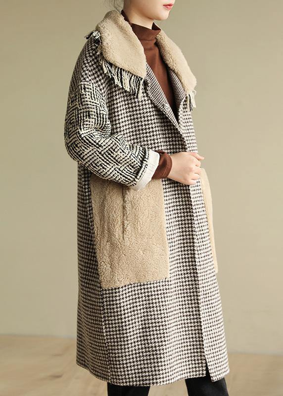 Simple Big Pockets Patchwork Box Coat Plaid Daily Outwears