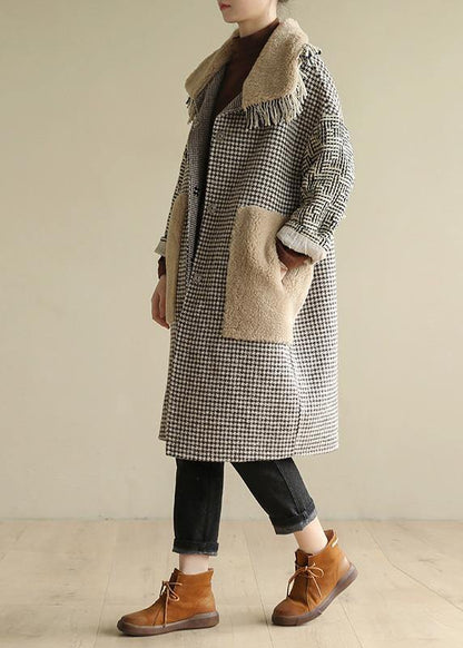 Simple Big Pockets Patchwork Box Coat Plaid Daily Outwears