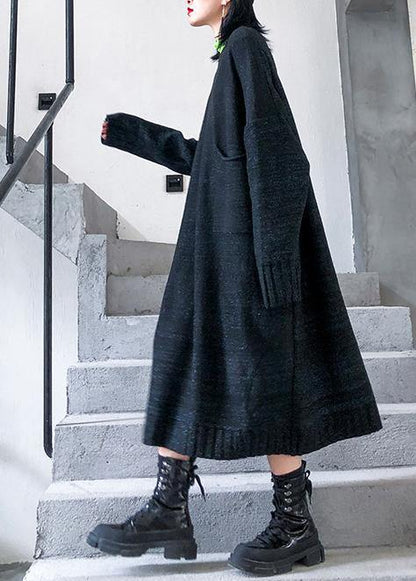 Simple Big Pockets Sweater Fall Dress Diy Black Tejidos Knitted Dress
