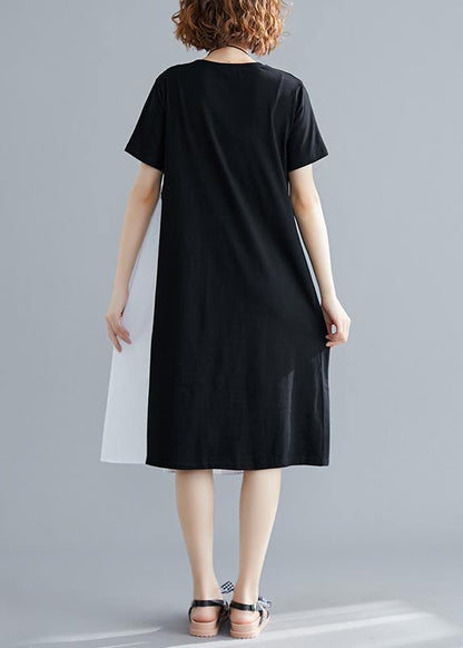 Simple Black Cotton Quilting Clothes O Neck Patchwork Summer Dress