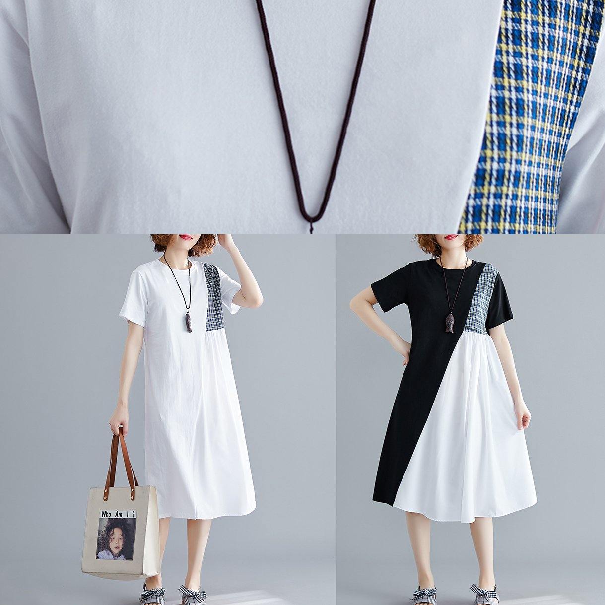 Simple Black Cotton Quilting Clothes O Neck Patchwork Summer Dress
