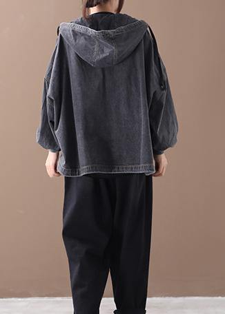 Simple Black Fine Tunics for Neckline Hooded Zippered Coats