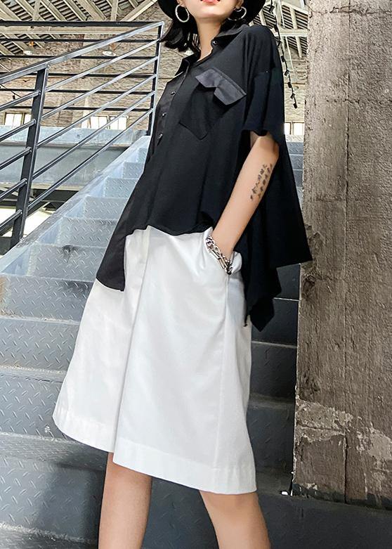 Simple Black Tunic Asymmetric Patchwork Tunic Shirts