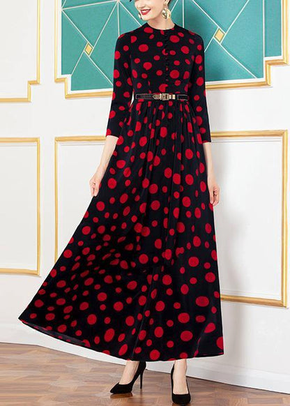 Simple Black Chiffon Tunics Big Hem Art Dotted Dress