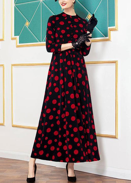 Simple Black Chiffon Tunics Big Hem Art Dotted Dress
