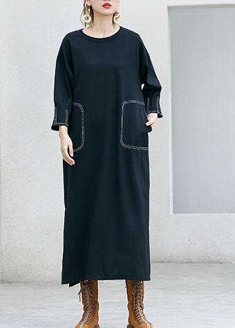 Simple Black Cotton Clothes for Side Open Traveling Fall Dresses