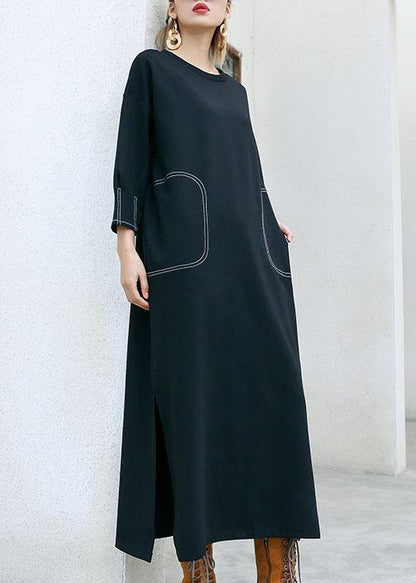 Simple Black Cotton Clothes for Side Open Traveling Fall Dresses
