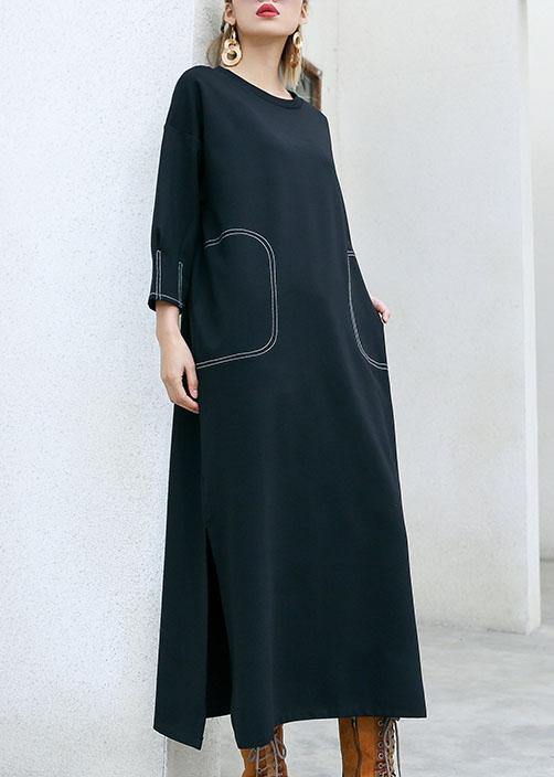 Simple Black Cotton Clothes for Side Open Traveling Fall Dresses