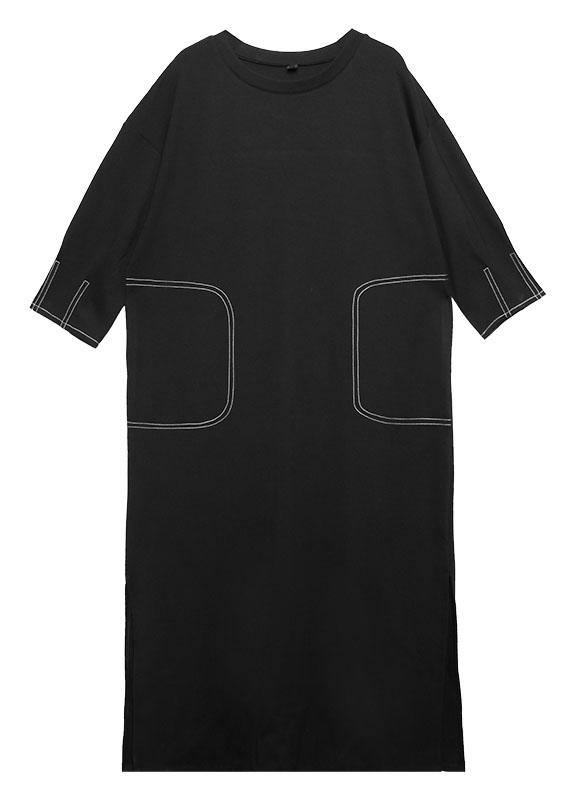 Simple Black Cotton Clothes for Side Open Traveling Fall Dresses
