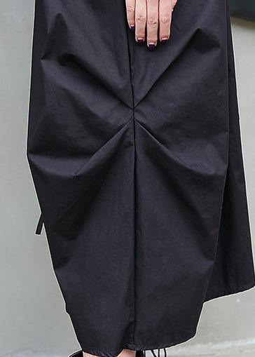 Simple Black Cotton Quilting Dresses O Neck Cinched Maxi Summer Dresses