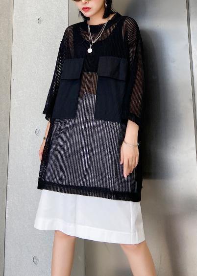 Simple Black Cotton Tops O Neck Half Sleeve Clothing Shirt