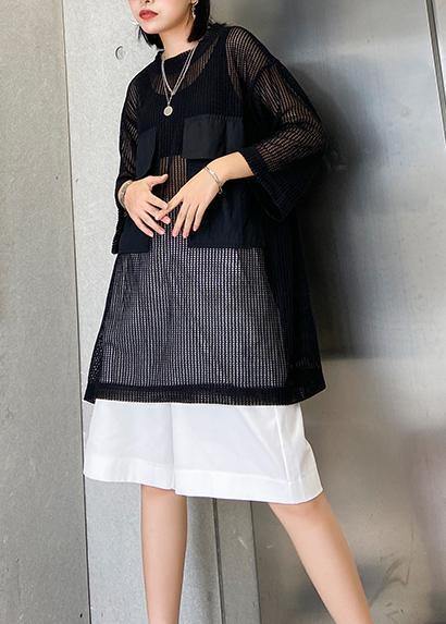 Simple Black Cotton Tops O Neck Half Sleeve Clothing Shirt