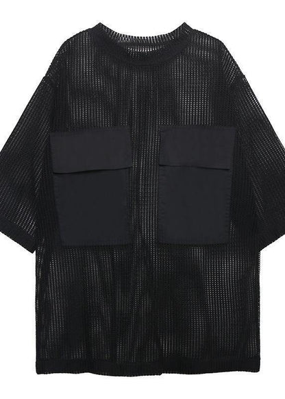 Simple Black Cotton Tops O Neck Half Sleeve Clothing Shirt