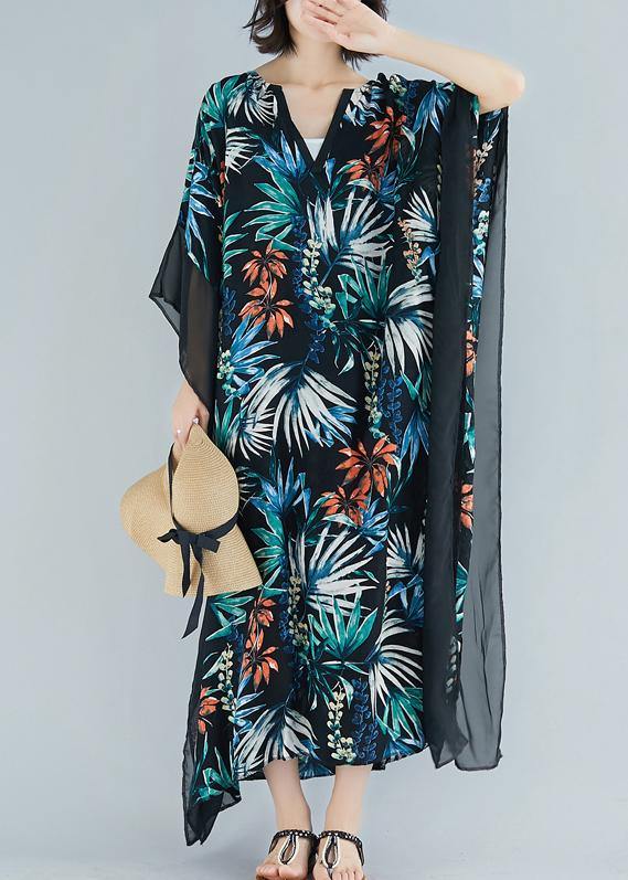 Simple Black Print Chiffon Dresses Omychic Ideas V Neck Patchwork Traveling Summer Dress