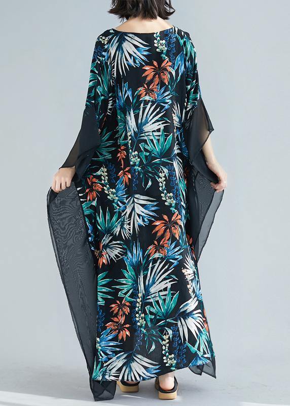 Simple Black Print Chiffon Dresses Omychic Ideas V Neck Patchwork Traveling Summer Dress