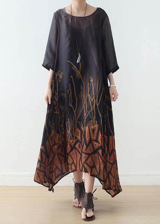 Simple Black Prints Chiffon Clothes Half Sleeve Loose Summer Dresses