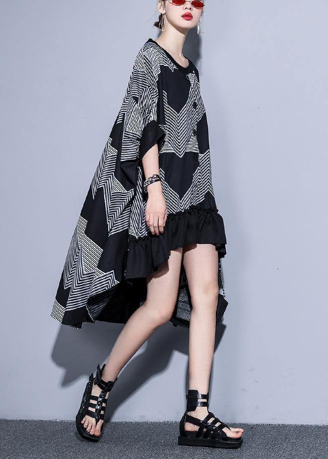 Simple Black Prints Cotton Top Big Hem Traveling Summer Dress