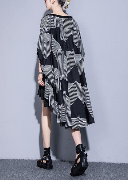 Simple Black Prints Cotton Top Big Hem Traveling Summer Dress