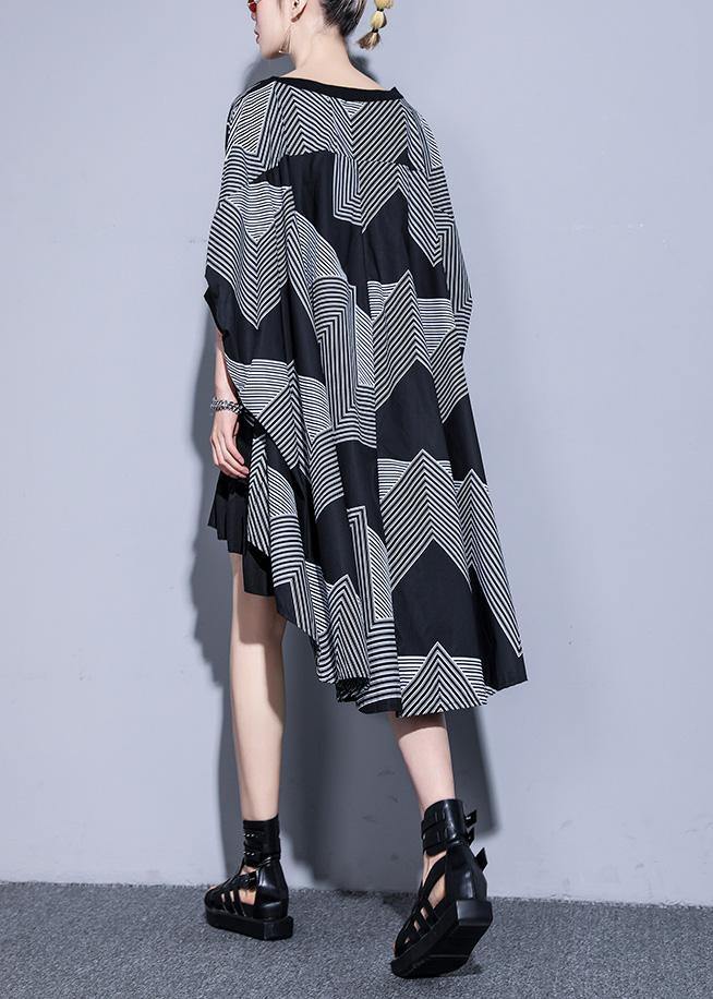 Simple Black Prints Cotton Top Big Hem Traveling Summer Dress