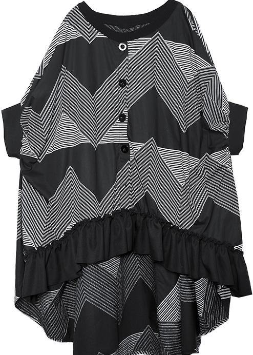 Simple Black Prints Cotton Top Big Hem Traveling Summer Dress