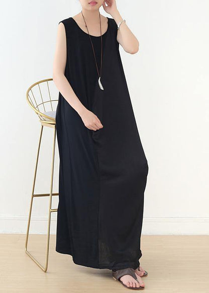 Simple Black Sleeveless Cotton Clothes for Patchwork Maxi Summer Dress