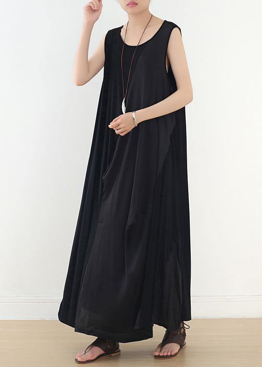 Simple Black Sleeveless Cotton Clothes for Patchwork Maxi Summer Dress