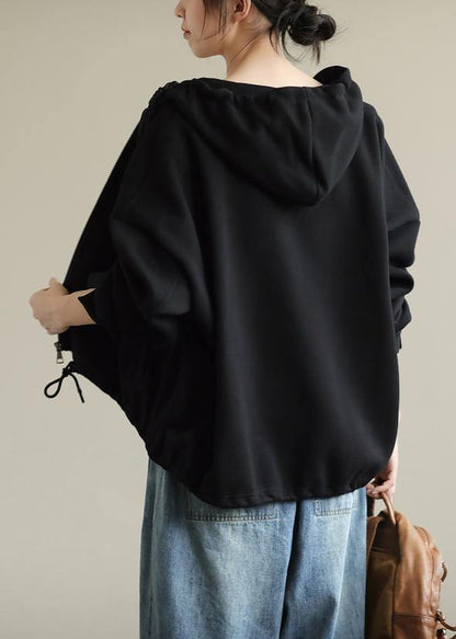 Simple Black Tunics for Hooded Zippered Cotton Tops