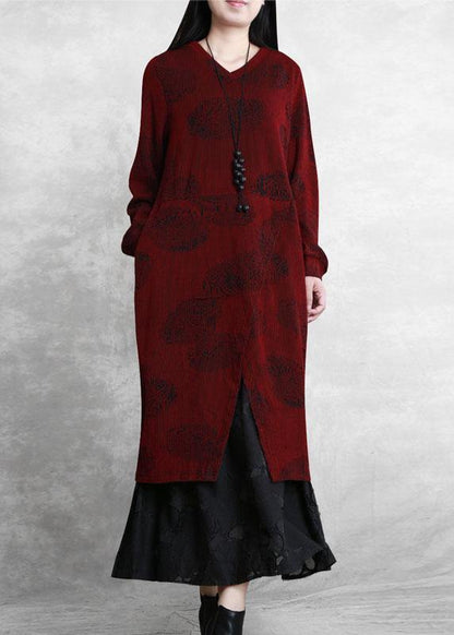 Simple Burgundy Clothes for V Neck Pockets Long Dresses