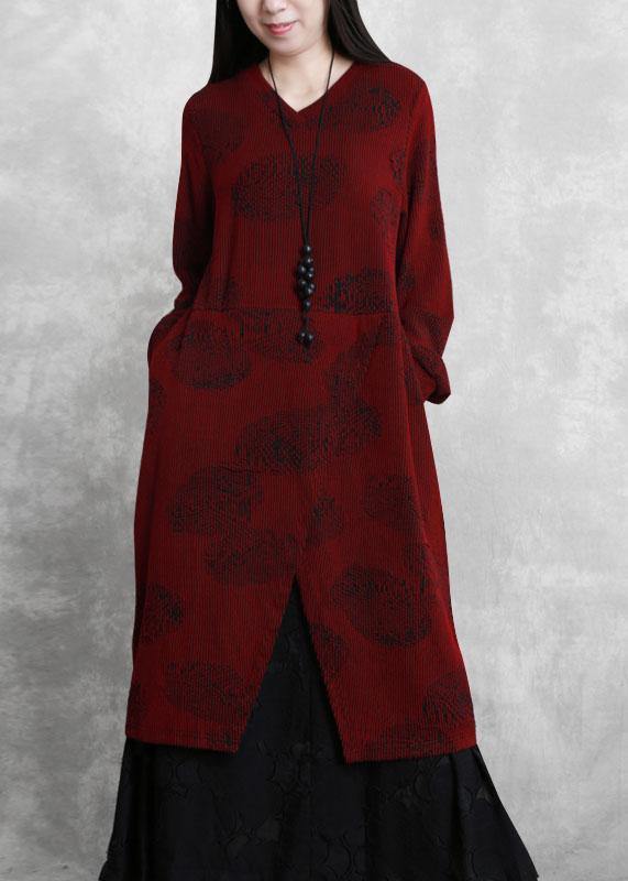 Simple Burgundy Clothes for V Neck Pockets Long Dresses