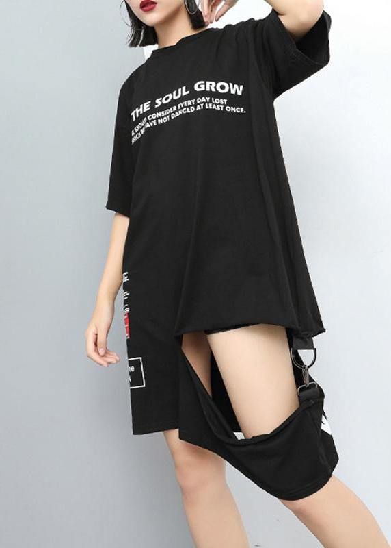 Simple Cotton Outfit Fine Summer Round Neck Printed Irregular Dress