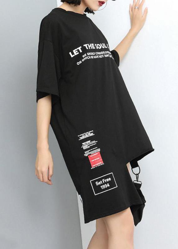 Simple Cotton Outfit Fine Summer Round Neck Printed Irregular Dress