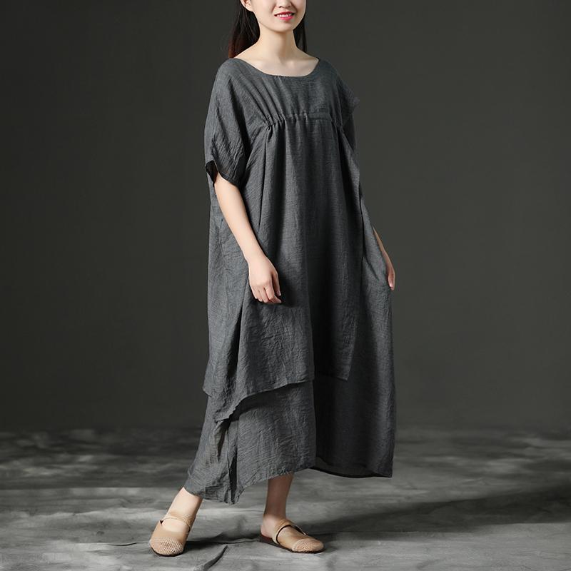 Simple Cotton Tunic Dressfashion Short Sleeve Gray Loose Cotton Dress