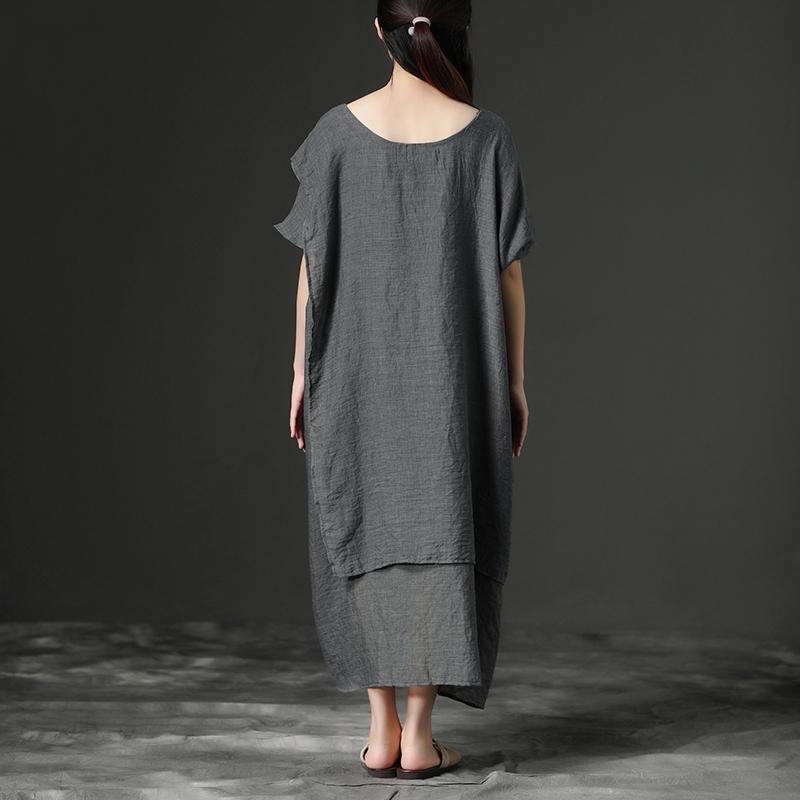Simple Cotton Tunic Dressfashion Short Sleeve Gray Loose Cotton Dress
