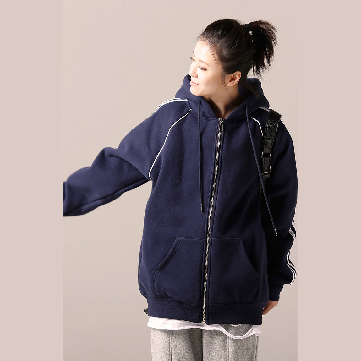 Simple Cotton Tunics for Catwalk Blue Daily Blouse Hooded