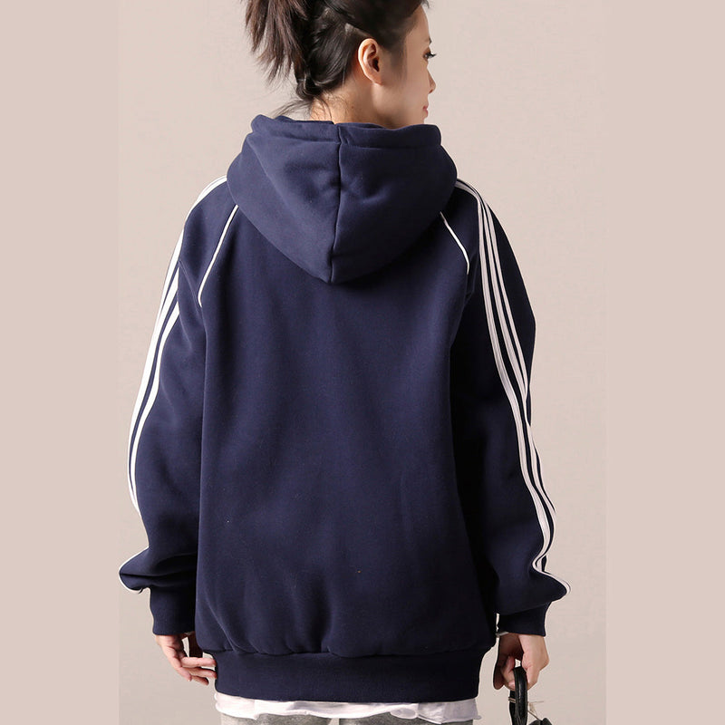 Simple Cotton Tunics for Catwalk Blue Daily Blouse Hooded