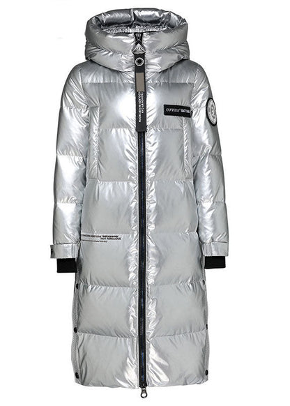 Simple Denim Blue Zippered Lengthen Warm Winter Duck Down Coat