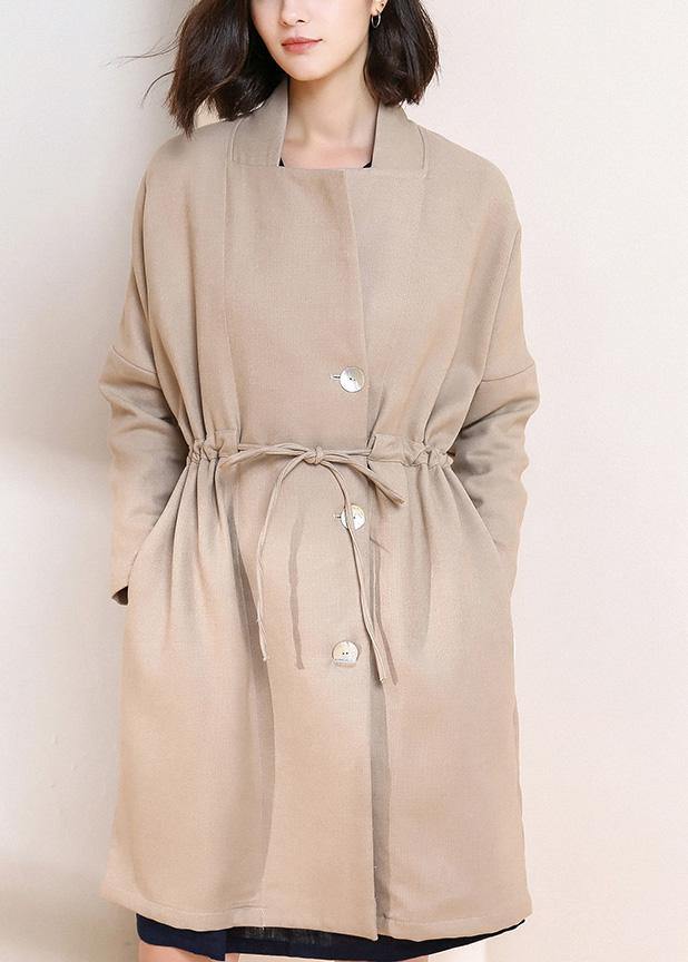 Simple Drawstring Spring Maxi Coat Nude Clothing Coats