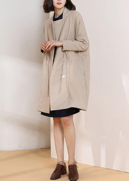 Simple Drawstring Spring Maxi Coat Nude Clothing Coats