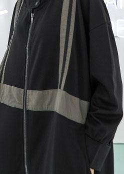 Simple Gray Green Hooded Cotton Tunics Zippered Fall Dresses