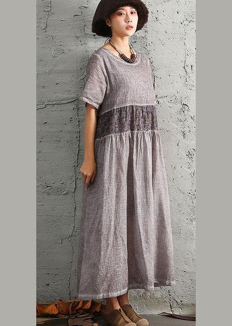 Simple Gray Short Sleeve Cotton Dresses Patchwork Cotton Summer Dresses