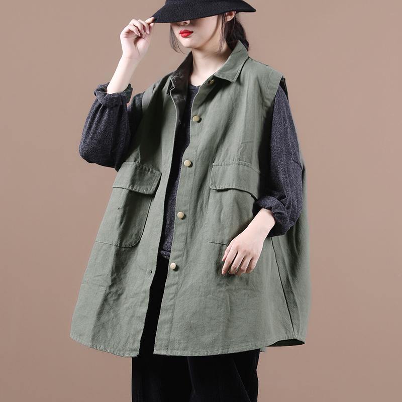 Simple Green Clothes for Lapel Sleeeless Box Fall Top
