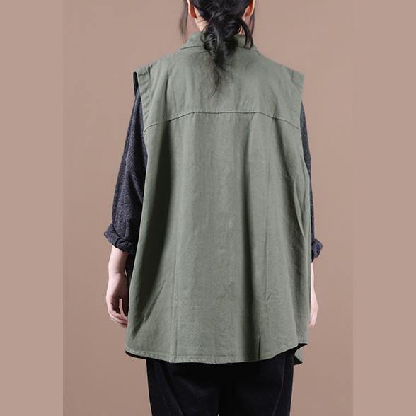 Simple Green Clothes for Lapel Sleeeless Box Fall Top