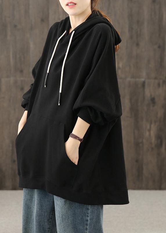 Simple Hooded Drawstring Tunics for Christmas Gifts Black Shirts