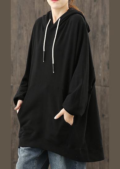 Simple Hooded Drawstring Tunics for Christmas Gifts Black Shirts