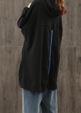 Simple Hooded Drawstring Tunics for Christmas Gifts Black Shirts