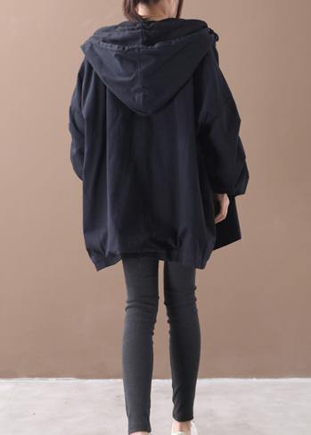 Simple Hooded False Two Pieces Fine Coats Black Art Coat