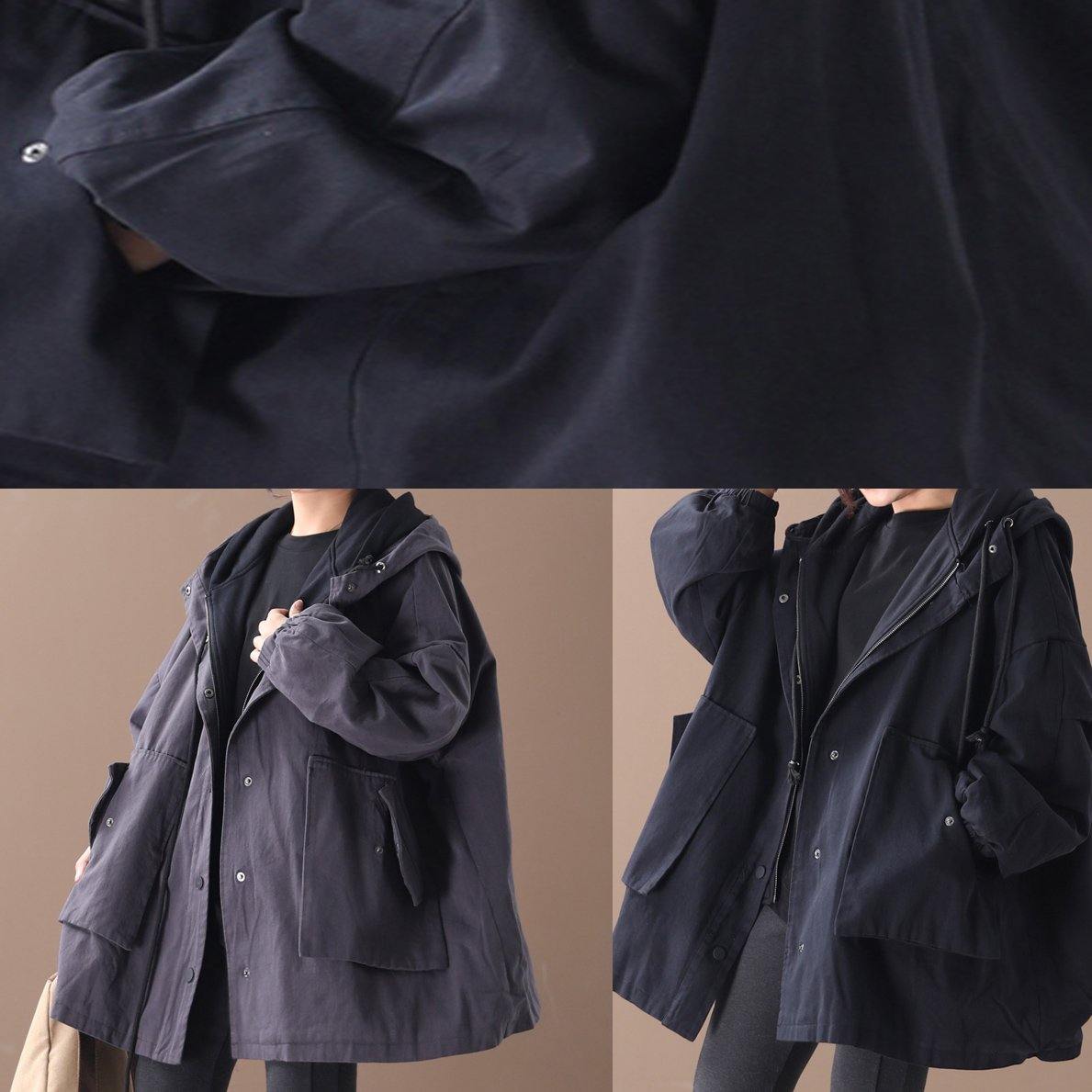 Simple Hooded False Two Pieces Fine Coats Black Art Coat