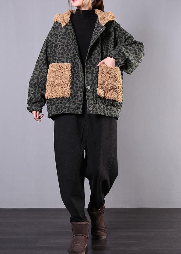 Simple Hooded Patchwork Fine Clothes for Army Green Daily Outwears