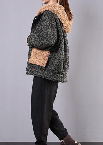 Simple Hooded Patchwork Fine Clothes for Army Green Daily Outwears