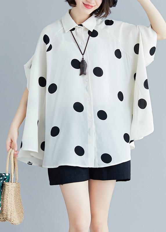 Simple Lapel Chiffon Kaftans Pakistani White Dotted Shirt Summer